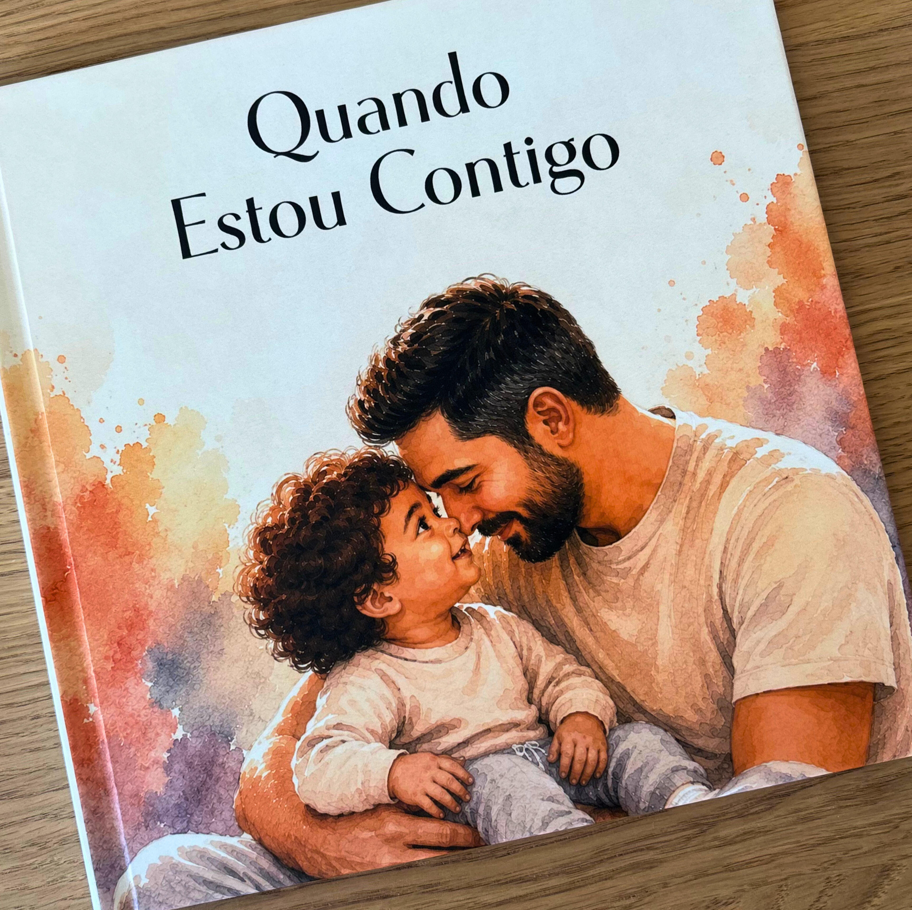 Capa do livro personalizado sobre um pai e um filho, ilustração em estilo aguarela